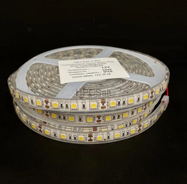 Светодиодная лента термостойкая для бани и сауны Warm White 5м, 12v